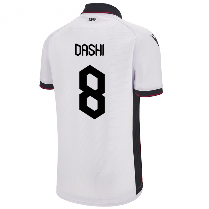 Herren Albanien Matteo Dashi #8 Weiß Auswärtstrikot Trikot 24-26 T-Shirt Österreich