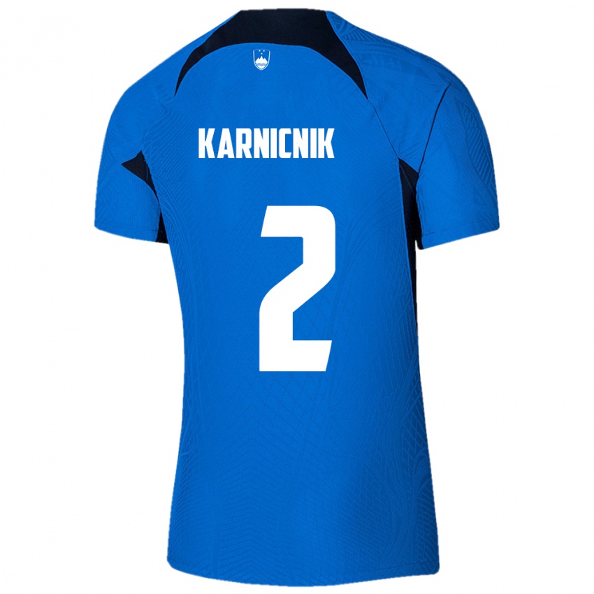 Herren Slowenien Zan Karnicnik #2 Blau Auswärtstrikot Trikot 24-26 T-Shirt Österreich