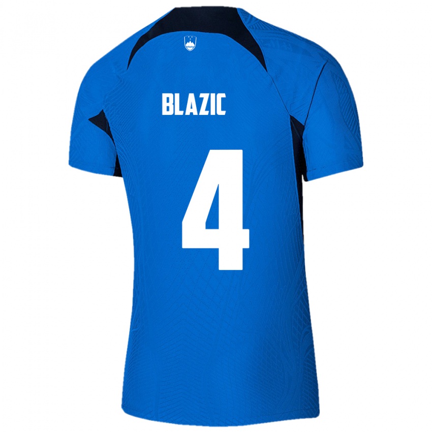Herren Slowenien Miha Blazic #4 Blau Auswärtstrikot Trikot 24-26 T-Shirt Österreich