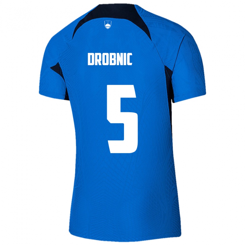 Herren Slowenien Dominik Drobnic #5 Blau Auswärtstrikot Trikot 24-26 T-Shirt Österreich