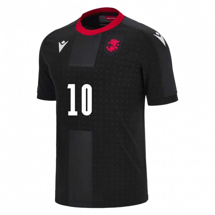 Herren Georgien Nikoloz Kvelashvili #10 Schwarz Auswärtstrikot Trikot 24-26 T-Shirt Österreich