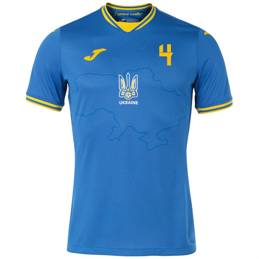 Herren Ukraine Maksym Taloverov #4 Blau Auswärtstrikot Trikot 24-26 T-Shirt Österreich