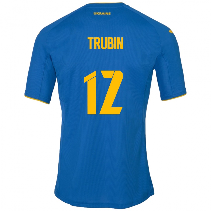 Herren Ukraine Anatoliy Trubin #12 Blau Auswärtstrikot Trikot 24-26 T-Shirt Österreich