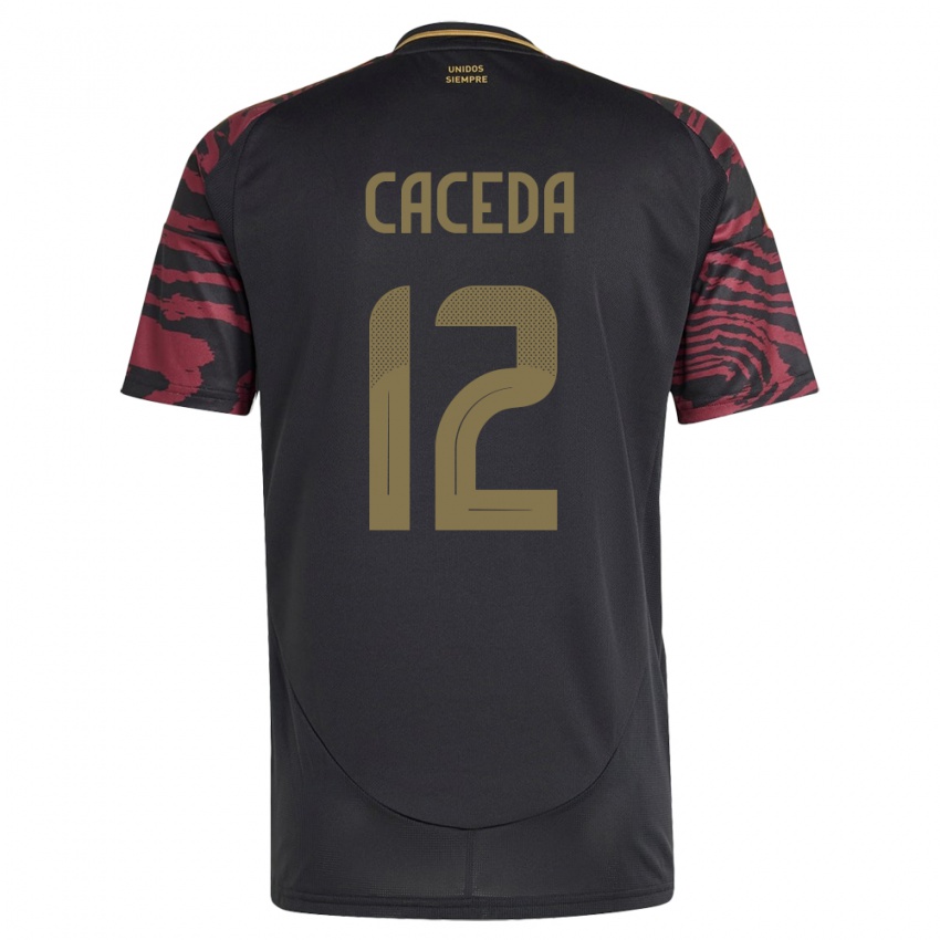 Herren Peru Carlos Cáceda #12 Schwarz Auswärtstrikot Trikot 24-26 T-Shirt Österreich