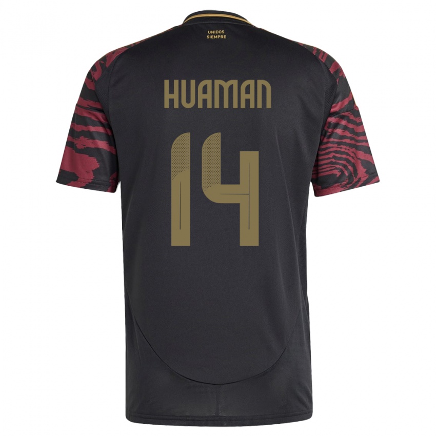 Herren Peru Marco Huamán #14 Schwarz Auswärtstrikot Trikot 24-26 T-Shirt Österreich