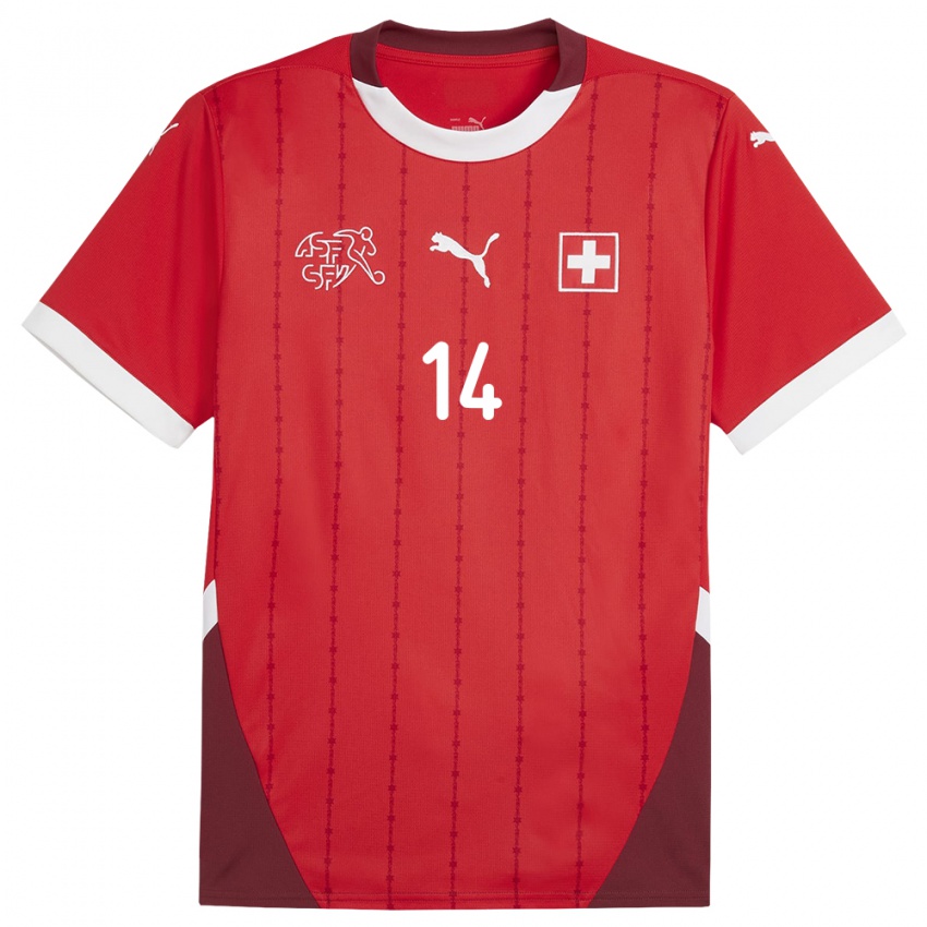 Damen Schweiz Mohamed Zeki Amdouni #14 Rot Heimtrikot Trikot 24-26 T-Shirt Österreich