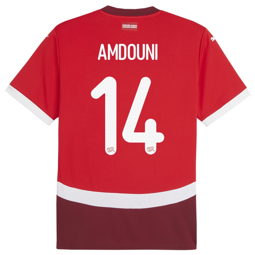 Damen Schweiz Mohamed Zeki Amdouni #14 Rot Heimtrikot Trikot 24-26 T-Shirt Österreich