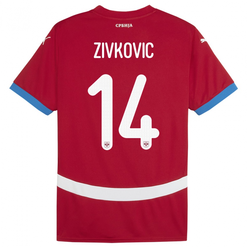 Damen Serbien Andrija Zivkovic #14 Rot Heimtrikot Trikot 24-26 T-Shirt Österreich