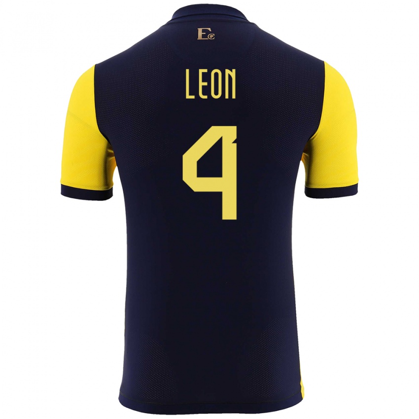 Damen Ecuador Fernando Leon #4 Gelb Heimtrikot Trikot 24-26 T-Shirt Österreich