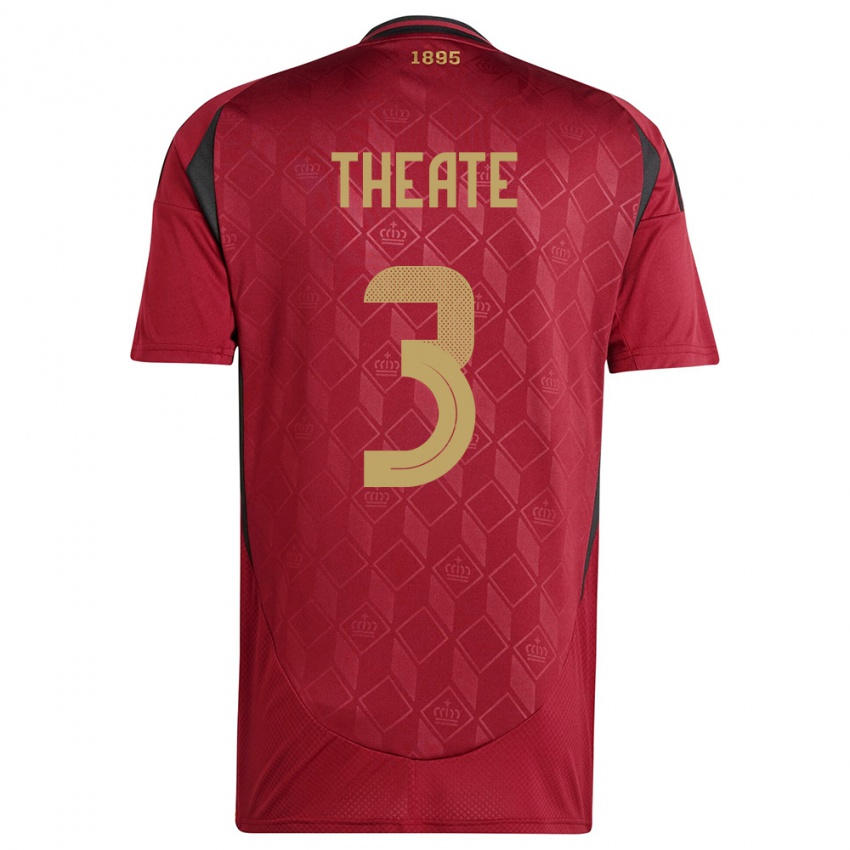 Damen Belgien Arthur Theate #3 Burgund Heimtrikot Trikot 24-26 T-Shirt Österreich