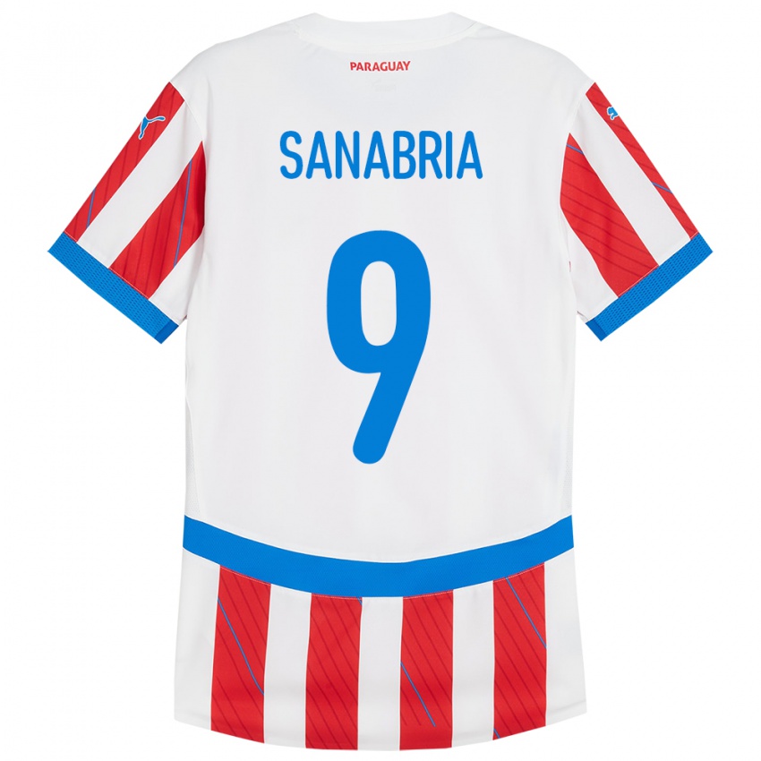 Damen Paraguay Antonio Sanabria #9 Weiß Rot Heimtrikot Trikot 24-26 T-Shirt Österreich
