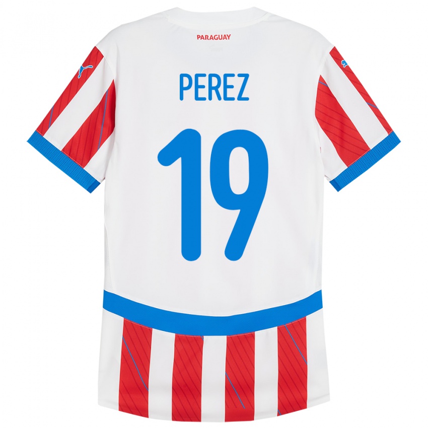 Damen Paraguay Marcelo Pérez #19 Weiß Rot Heimtrikot Trikot 24-26 T-Shirt Österreich