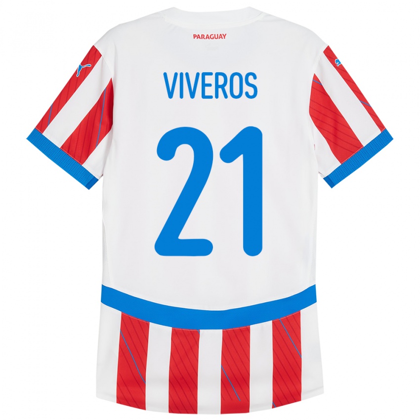 Damen Paraguay Fernando Viveros #21 Weiß Rot Heimtrikot Trikot 24-26 T-Shirt Österreich