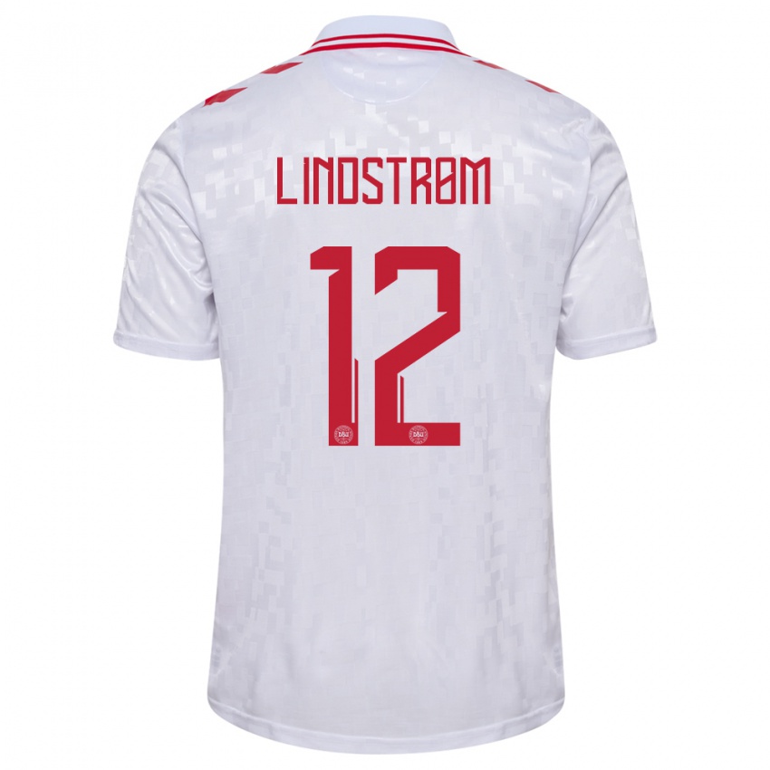 Damen Dänemark Jesper Lindstrom #12 Weiß Auswärtstrikot Trikot 24-26 T-Shirt Österreich