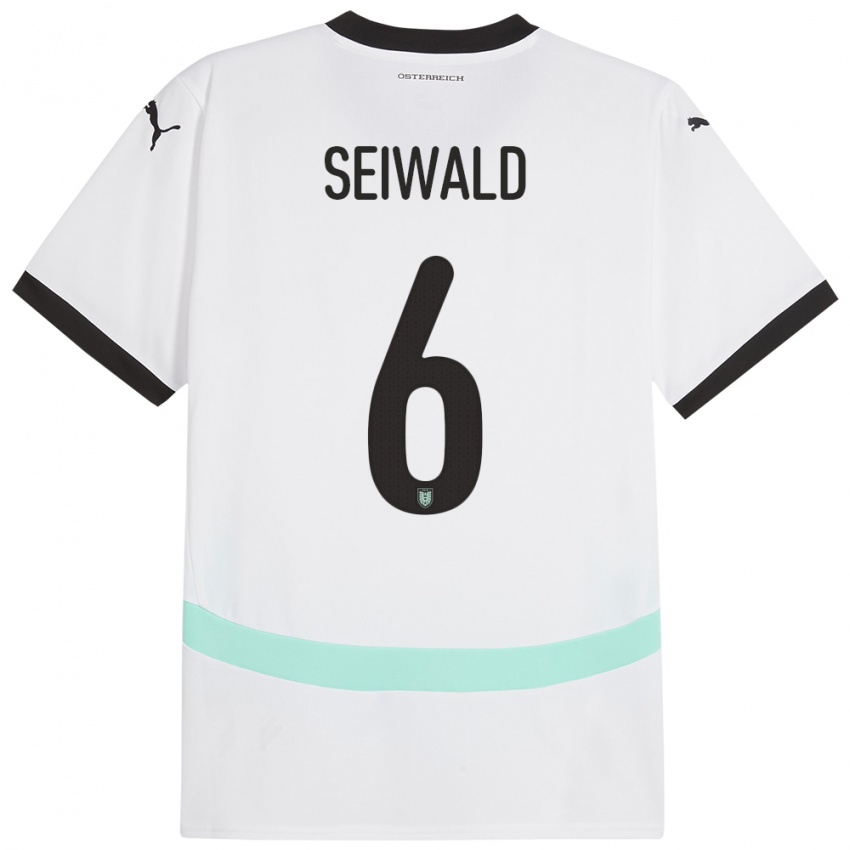 Damen Österreich Nicolas Seiwald #6 Weiß Auswärtstrikot Trikot 24-26 T-Shirt Österreich