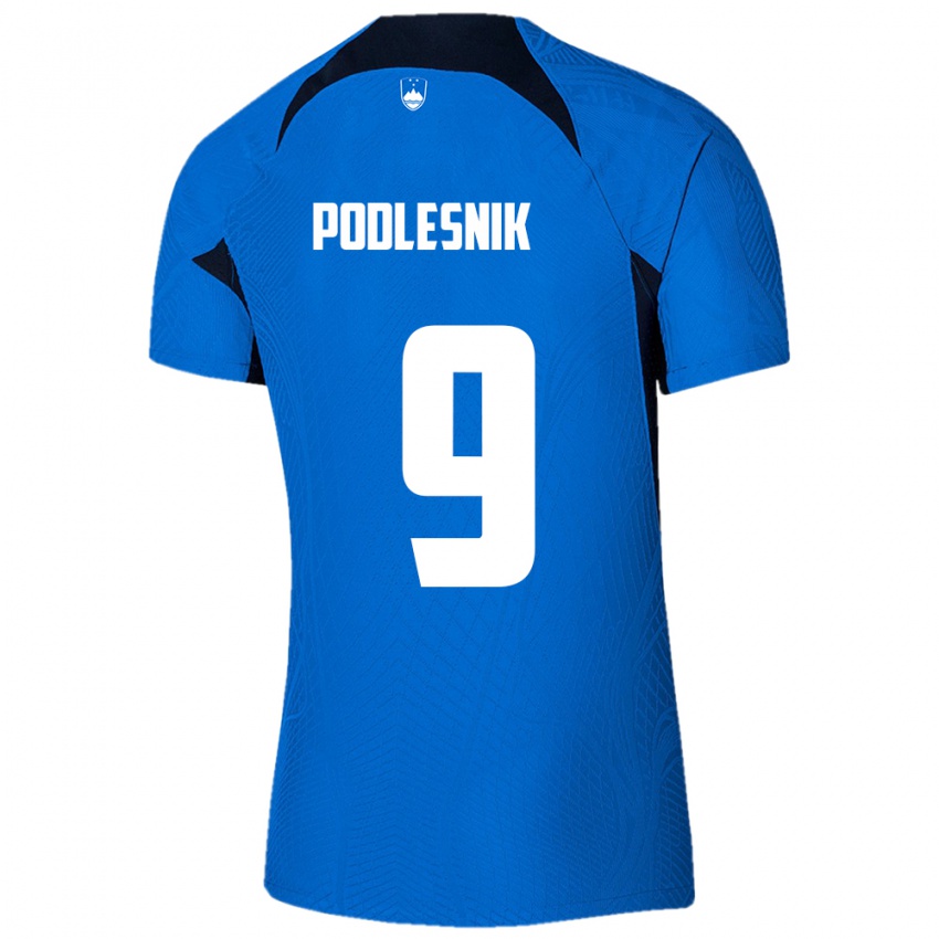 Damen Slowenien Nik Podlesnik #9 Blau Auswärtstrikot Trikot 24-26 T-Shirt Österreich