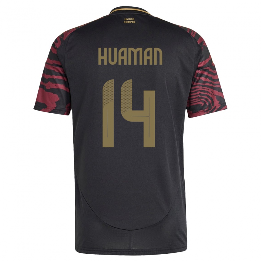 Damen Peru Marco Huamán #14 Schwarz Auswärtstrikot Trikot 24-26 T-Shirt Österreich