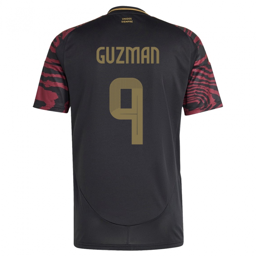 Damen Peru Víctor Guzmán #9 Schwarz Auswärtstrikot Trikot 24-26 T-Shirt Österreich