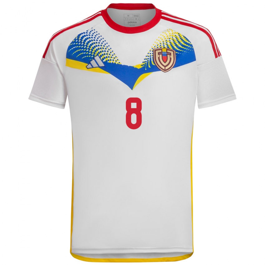 Damen Venezuela Bárbara Martínez #8 Weiß Auswärtstrikot Trikot 24-26 T-Shirt Österreich