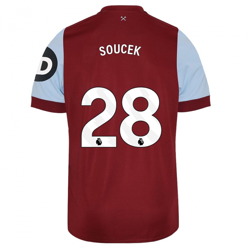 Kinder Tomas Soucek #28 Kastanienbraun Heimtrikot Trikot 2023/24 T-Shirt Österreich