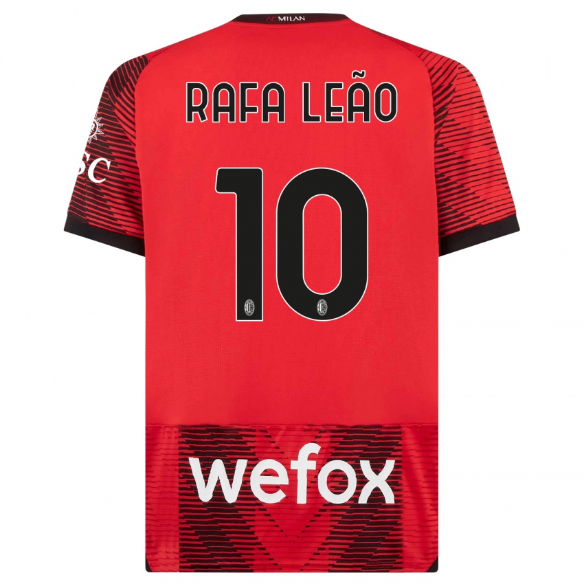 Kinder Rafael Leao #10 Rot Schwarz Heimtrikot Trikot 2023/24 T-Shirt Österreich