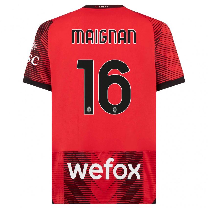 Kinder Mike Maignan #16 Rot Schwarz Heimtrikot Trikot 2023/24 T-Shirt Österreich