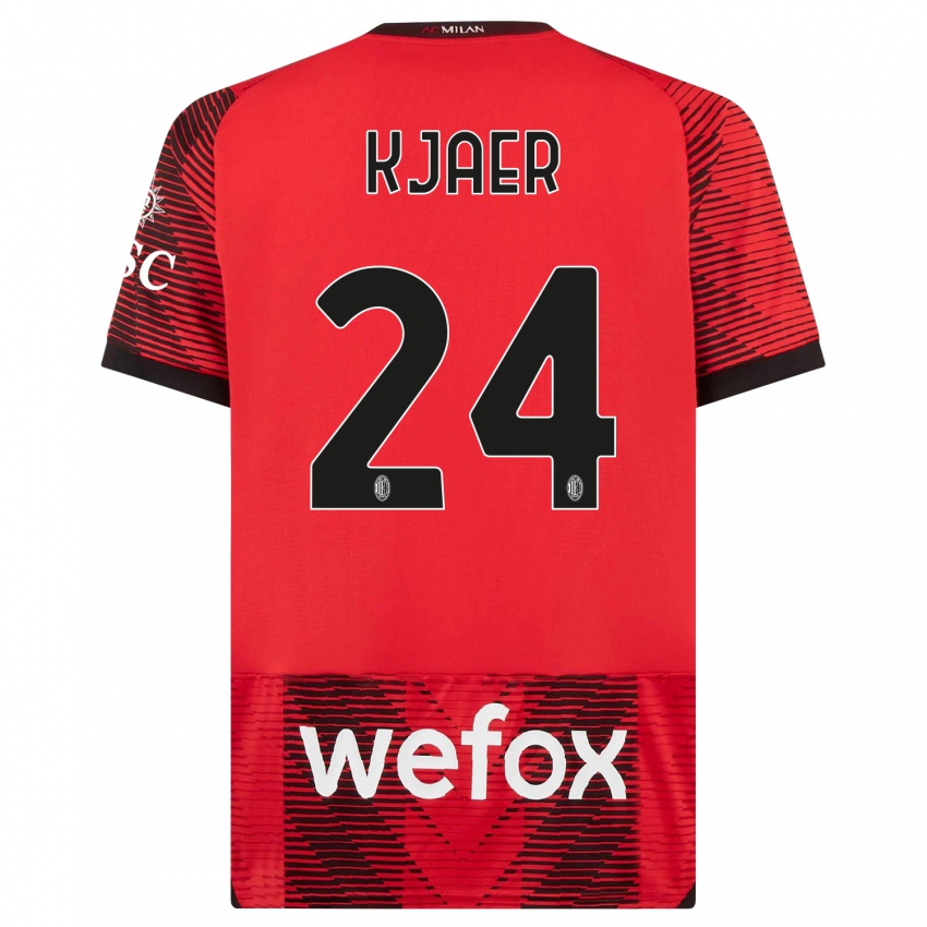 Kinder Simon Kaer #24 Rot Schwarz Heimtrikot Trikot 2023/24 T-Shirt Österreich