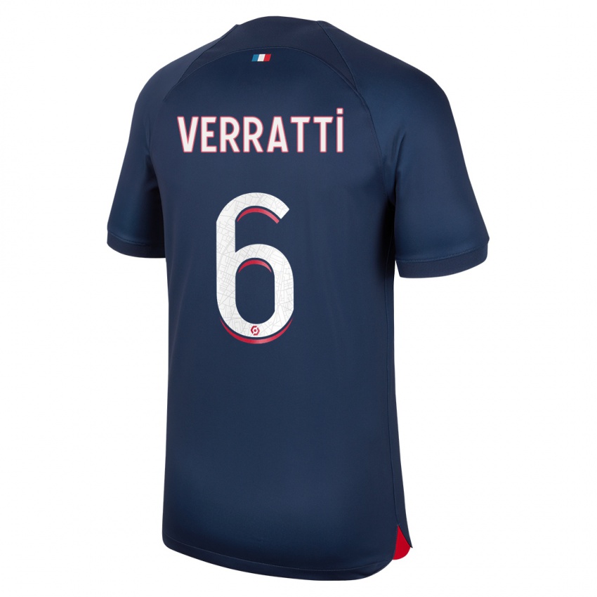 Kinder Marco Verratti #6 Blau Rot Heimtrikot Trikot 2023/24 T-Shirt Österreich