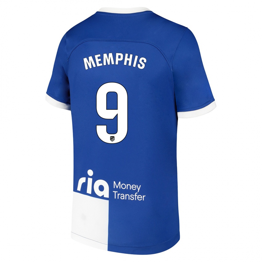 Kinder Memphis Depay #9 Blau Weiss Auswärtstrikot Trikot 2023/24 T-Shirt Österreich