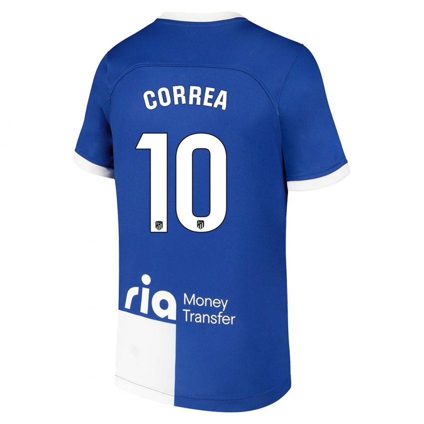 Kinder Angel Correa #10 Blau Weiss Auswärtstrikot Trikot 2023/24 T-Shirt Österreich