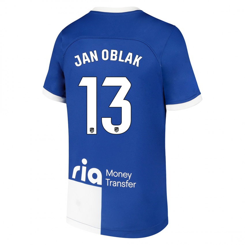 Kinder Jan Oblak #13 Blau Weiss Auswärtstrikot Trikot 2023/24 T-Shirt Österreich