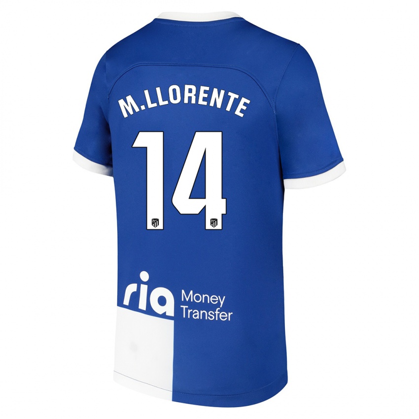 Kinder Marcos Llorente #14 Blau Weiss Auswärtstrikot Trikot 2023/24 T-Shirt Österreich