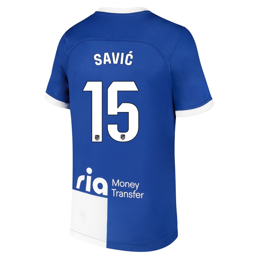 Kinder Stefan Savic #15 Blau Weiss Auswärtstrikot Trikot 2023/24 T-Shirt Österreich