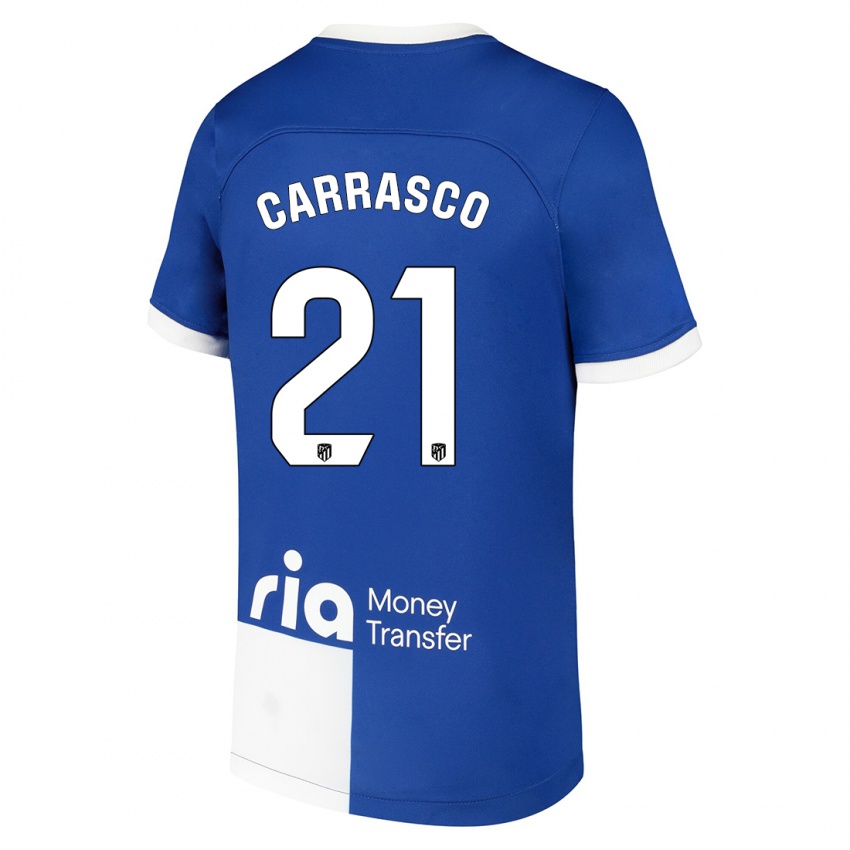 Kinder Yannick Carrasco #21 Blau Weiss Auswärtstrikot Trikot 2023/24 T-Shirt Österreich