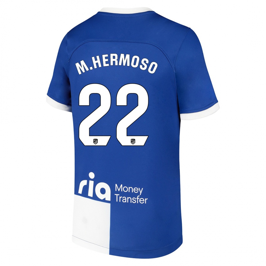 Kinder Mario Hermoso #22 Blau Weiss Auswärtstrikot Trikot 2023/24 T-Shirt Österreich