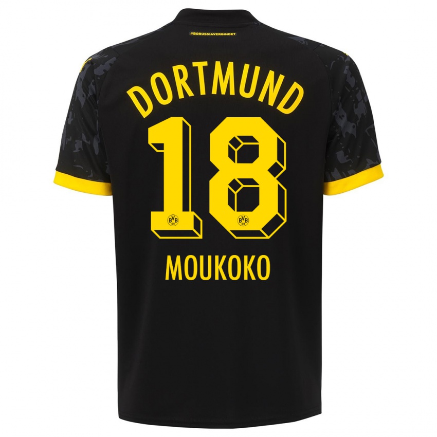 Kinder Youssoufa Moukoko #18 Schwarz Auswärtstrikot Trikot 2023/24 T-Shirt Österreich