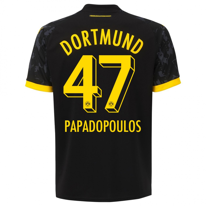 Kinder Antonios Papadopoulos #47 Schwarz Auswärtstrikot Trikot 2023/24 T-Shirt Österreich