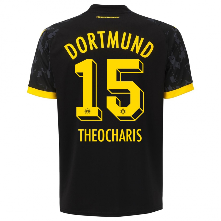 Kinder Elefterios Theocharis #15 Schwarz Auswärtstrikot Trikot 2023/24 T-Shirt Österreich