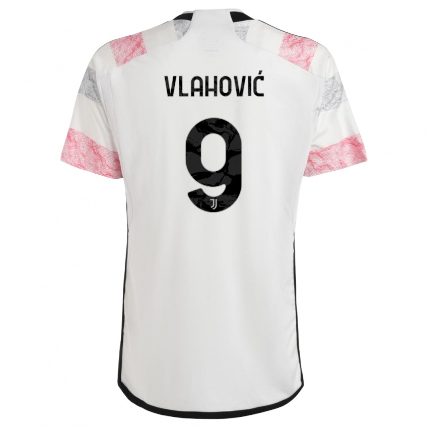 Kinder Dusan Vlahovic #9 Weiß Rosa Auswärtstrikot Trikot 2023/24 T-Shirt Österreich