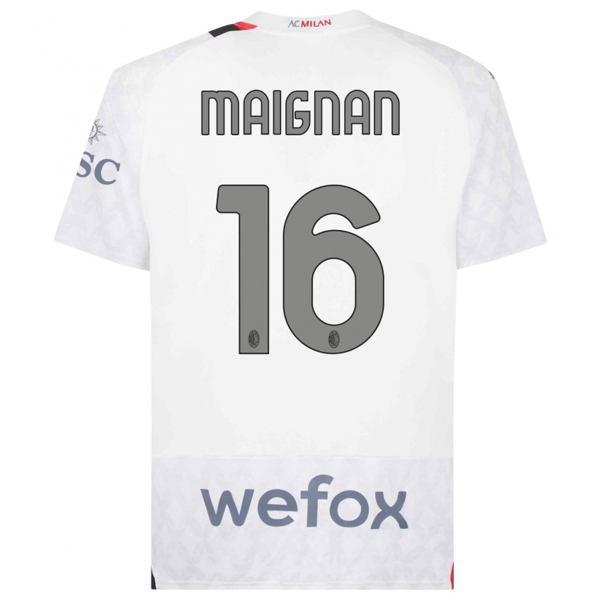 Kinder Mike Maignan #16 Weiß Auswärtstrikot Trikot 2023/24 T-Shirt Österreich