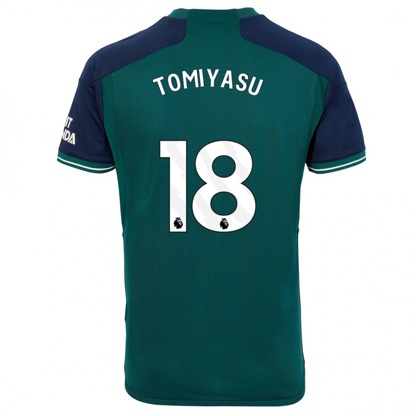 Kinder Takehiro Tomiyasu #18 Grün Ausweichtrikot Trikot 2023/24 T-Shirt Österreich