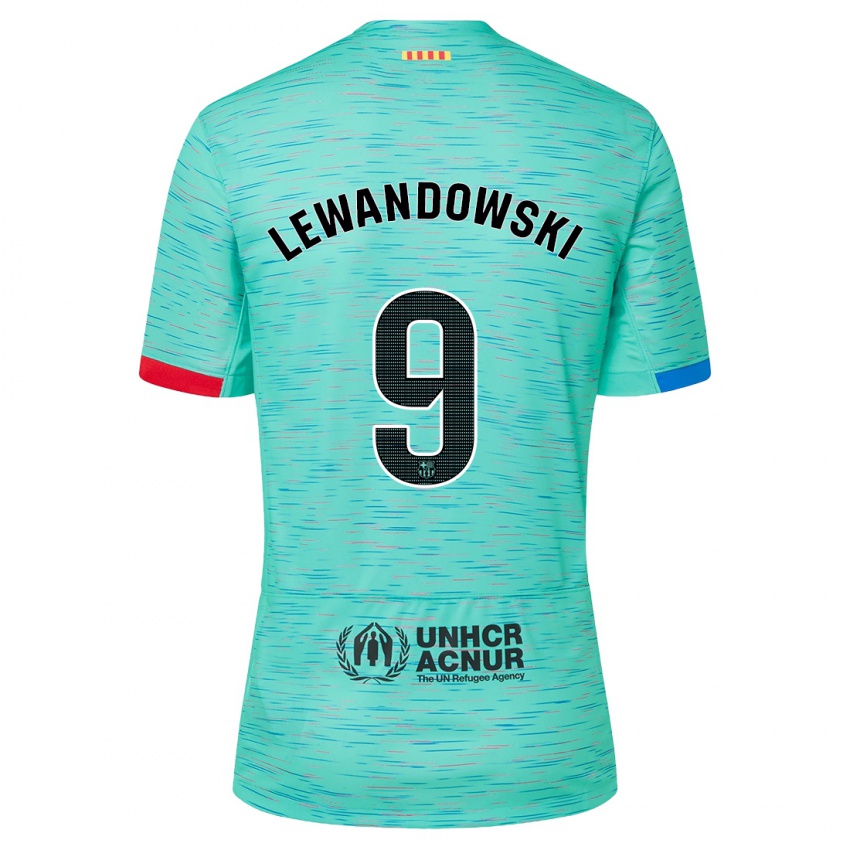 Kinder Robert Lewandowski #9 Helles Aqua Ausweichtrikot Trikot 2023/24 T-Shirt Österreich