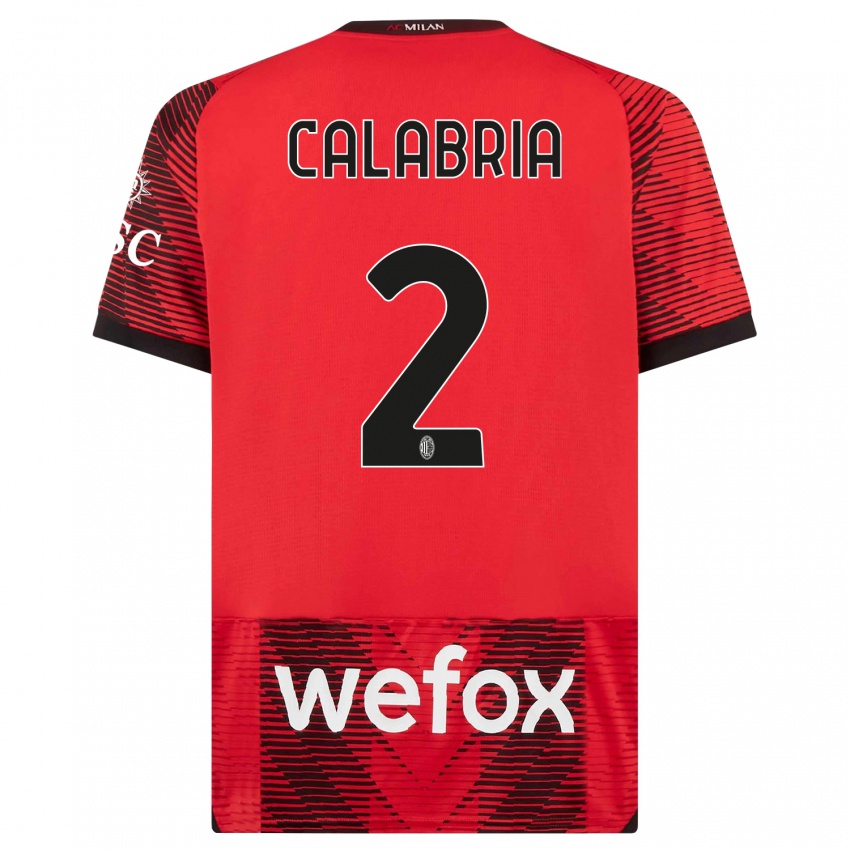 Damen Davide Calabria #2 Rot Schwarz Heimtrikot Trikot 2023/24 T-Shirt Österreich