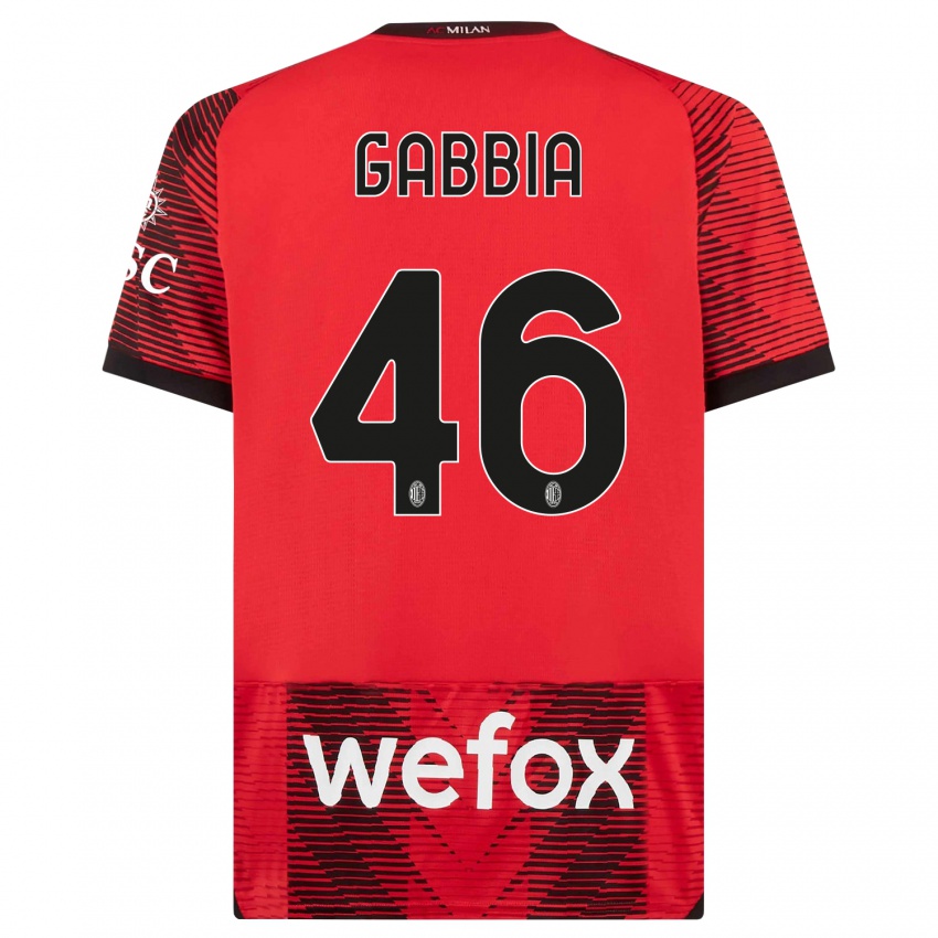 Damen Matteo Gabbia #46 Rot Schwarz Heimtrikot Trikot 2023/24 T-Shirt Österreich