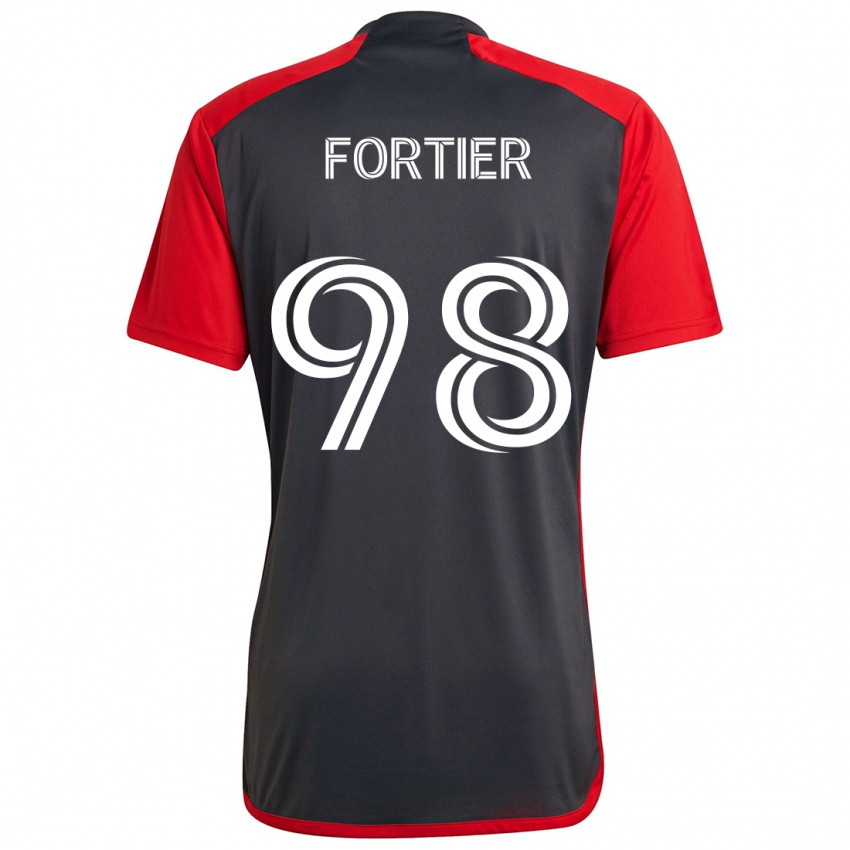 Kinder Kristjan Fortier #98 Grau Rot Heimtrikot Trikot 2024/25 T-Shirt Österreich