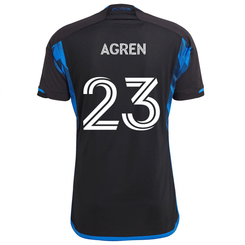 Kinder Oskar Agren #23 Blau Schwarz Heimtrikot Trikot 2024/25 T-Shirt Österreich