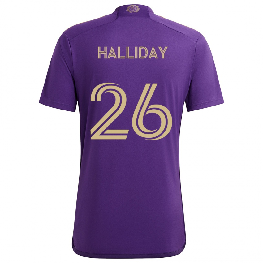 Kinder Michael Halliday #26 Lila Gelb Heimtrikot Trikot 2024/25 T-Shirt Österreich