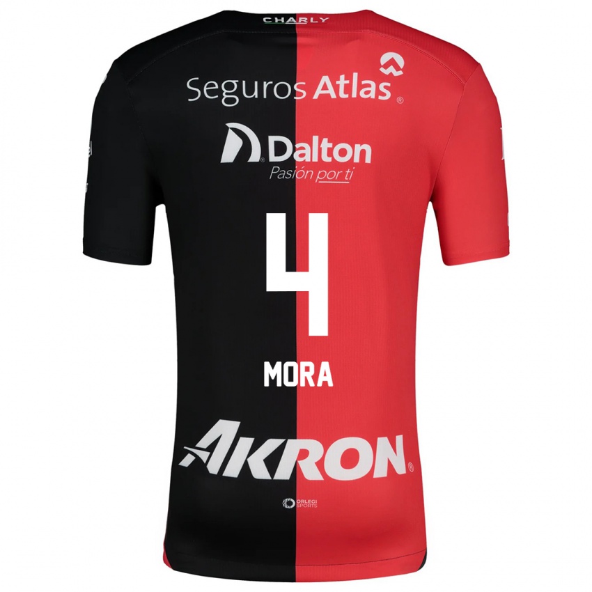 Kinder Adrián Mora #4 Rot Schwarz Heimtrikot Trikot 2024/25 T-Shirt Österreich