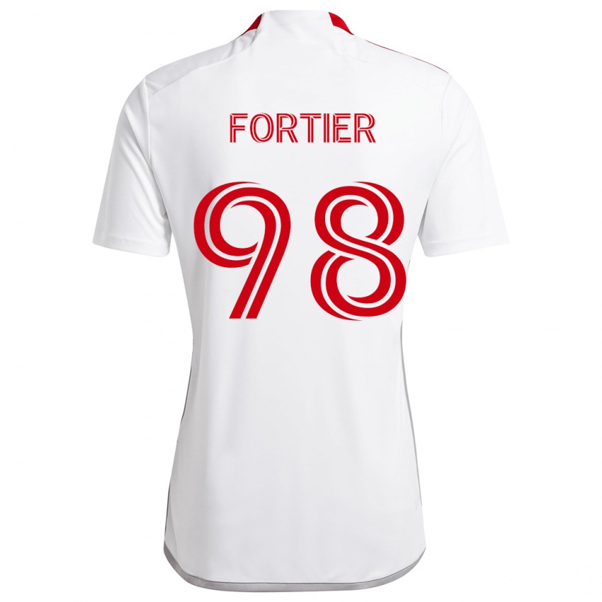 Kinder Kristjan Fortier #98 Weiß Rot Auswärtstrikot Trikot 2024/25 T-Shirt Österreich