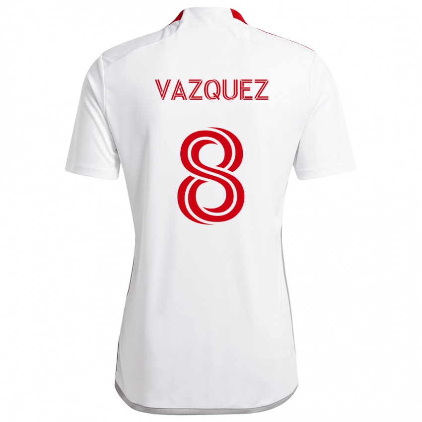 Kinder Víctor Vázquez #8 Weiß Rot Auswärtstrikot Trikot 2024/25 T-Shirt Österreich